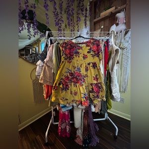 Free People Floral Corduroy Tiered Mini Dress